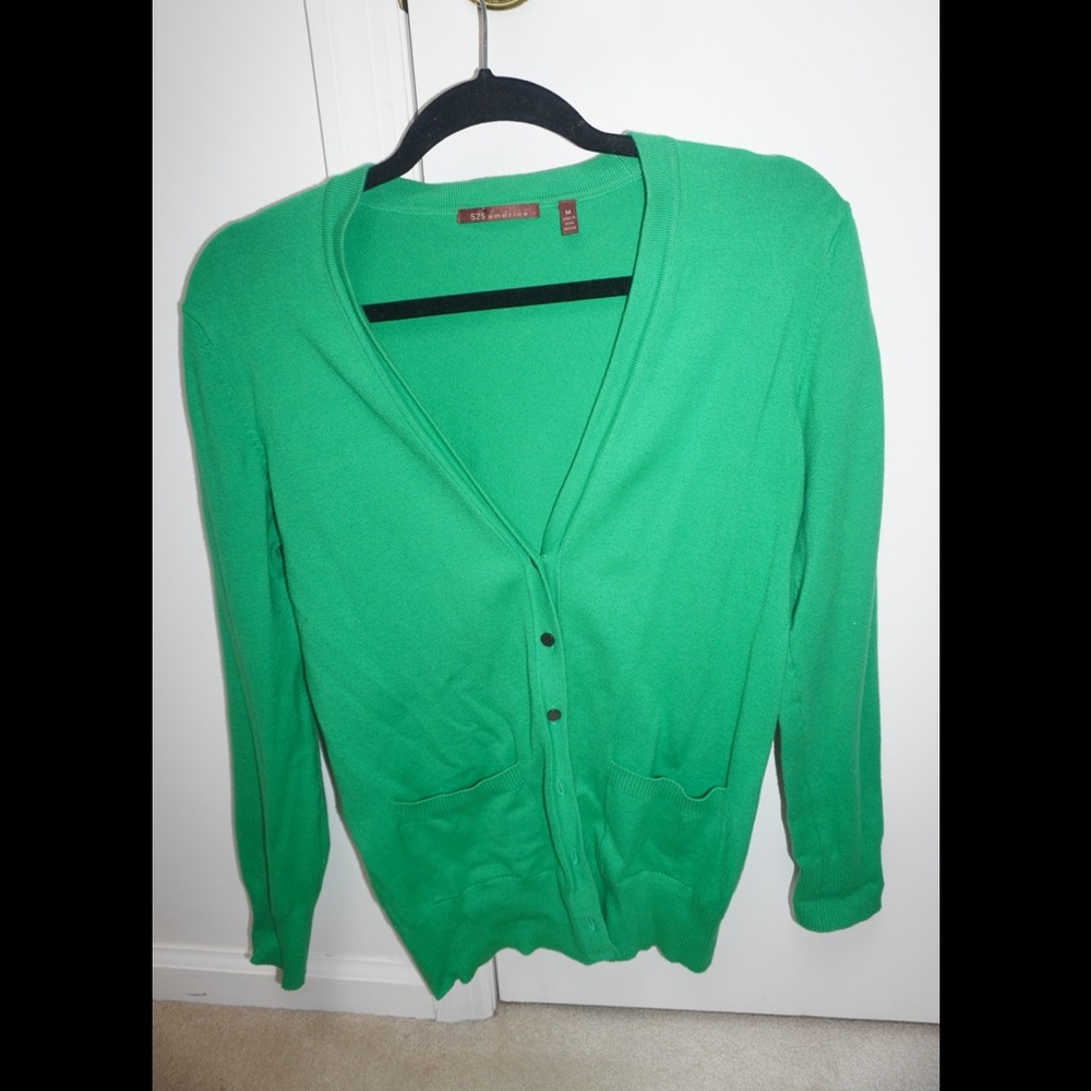 525 America Women's Green Vneck Cardigan Sweater